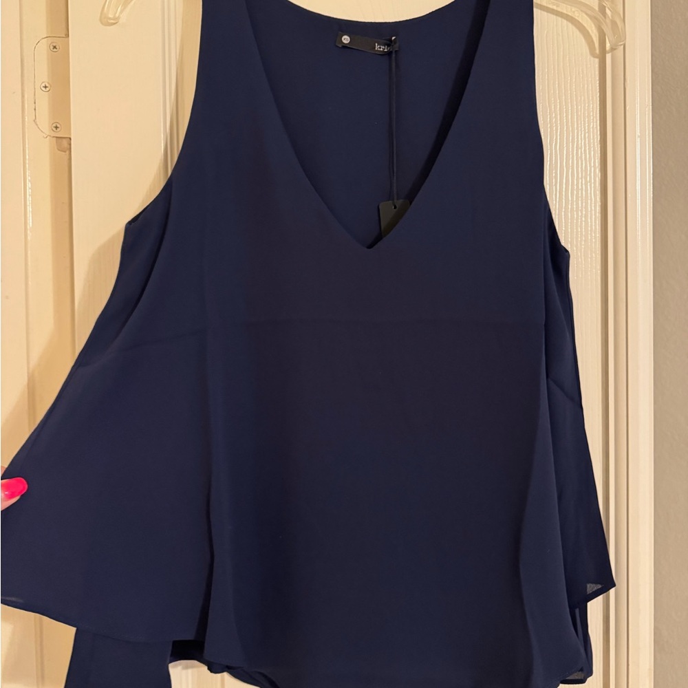Revolve Krisa NWT Chic Navy Sleeveless Blouse